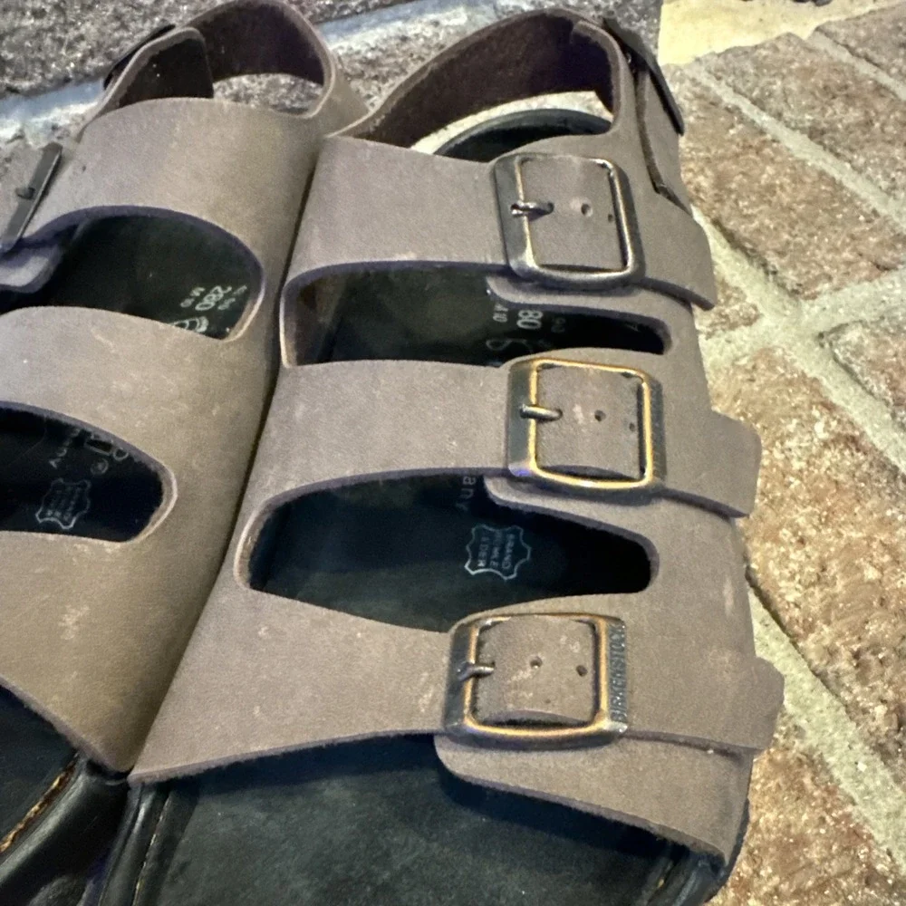 Birkenstock Tatami Sandals Mens Size 10 Brown Leather Buckle Fisherman #N475